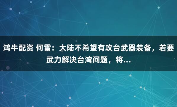 鸿牛配资 何雷：大陆不希望有攻台武器装备，若要武力解决台湾问题，将...