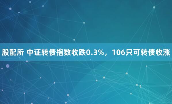 股配所 中证转债指数收跌0.3%，106只可转债收涨